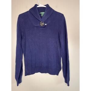 Lauren Ralph Lauren Navy Metallic Silver New England Old Money Cowl Sweater L